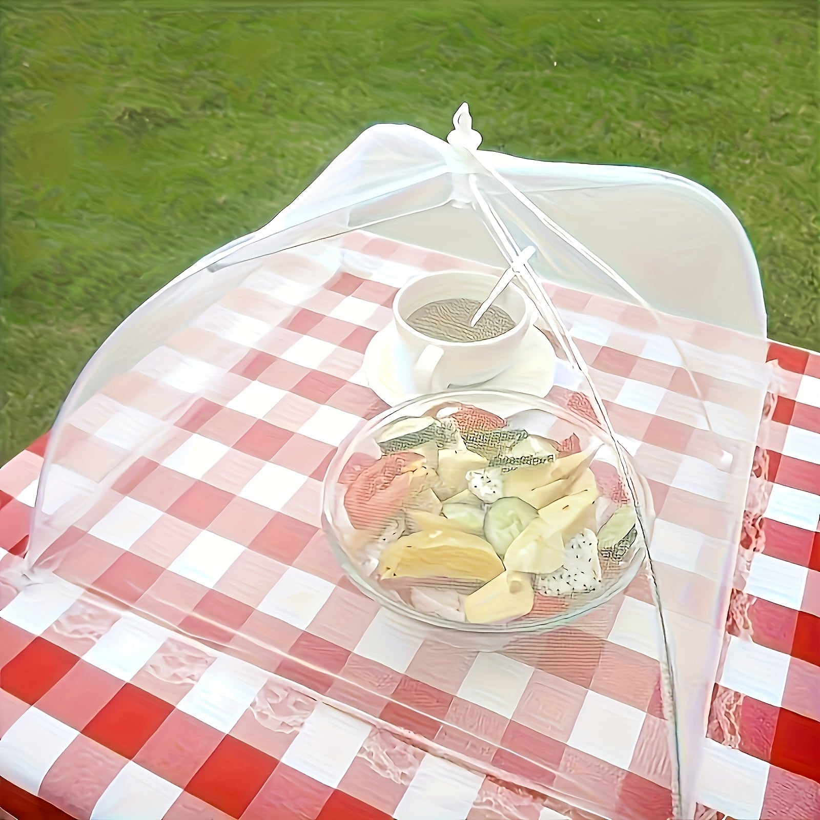 Mosquitero blanco de malla, cubrecomidas grande plegable y lavable con cierre de cordón, ideal para picnics, asados, fiestas y cenas al aire libre, material de poliéster resistente, accesorio para cocina al aire libre, equipo funcional para exteriores, p