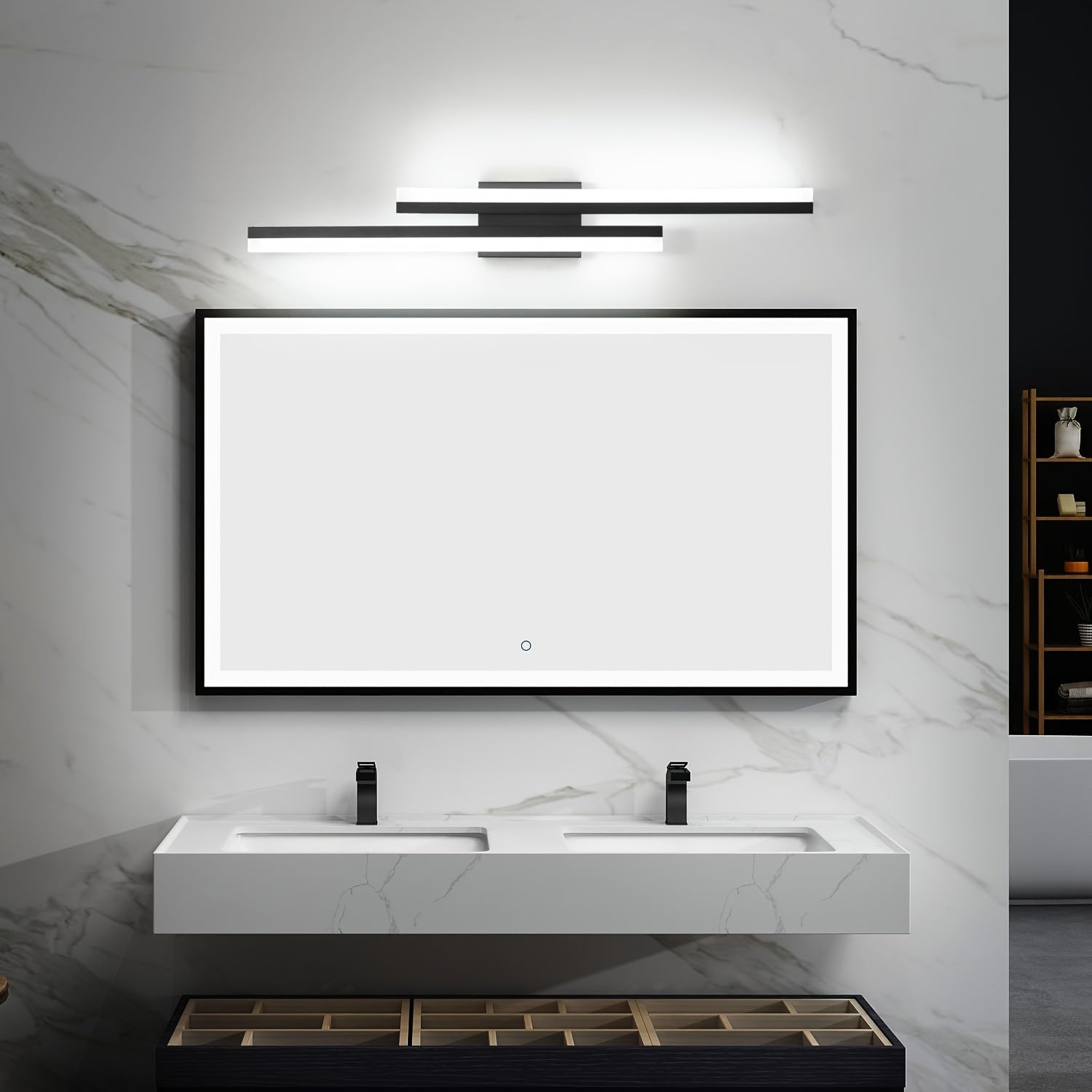 Arandela Moderna para Baño EZOS - Iluminación de 80.01 cm sobre Espejo con 3 Temperaturas Ajustables (3000K-6500K), Montaje Semiempotrado, Barra LED Energéticamente Eficiente para Baño, Dormitorio o Restaurante - Lámpara de Pared Decorativa