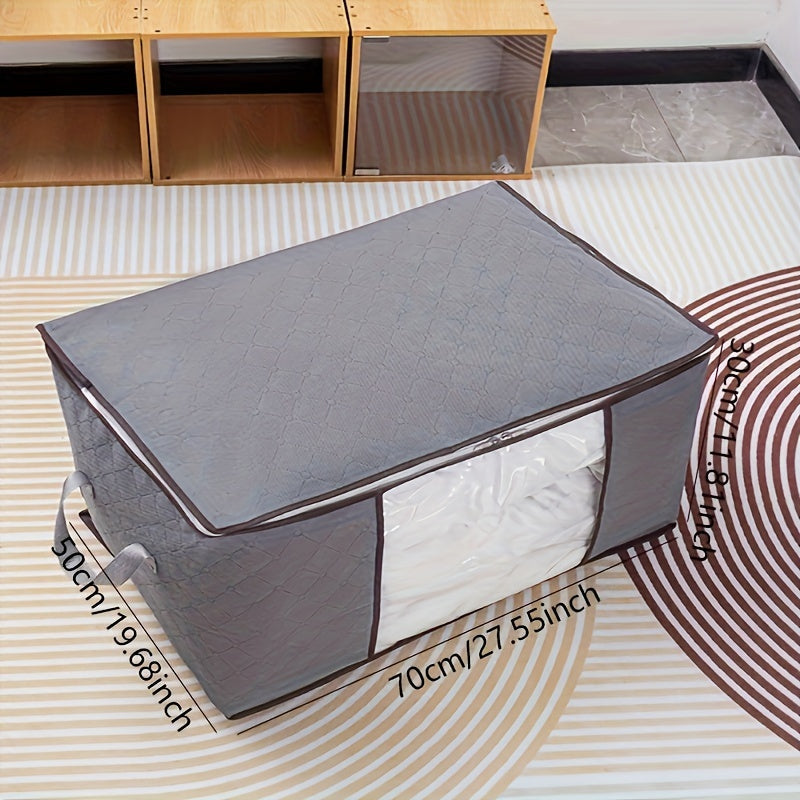 Bolsa organizadora grande para ropa, hecha de tela no tejida, con ventana transparente y cierre seguro de cremallera, protector multiusos para cobijas, edredones y ropa de temporada, almacenamiento debajo de la cama