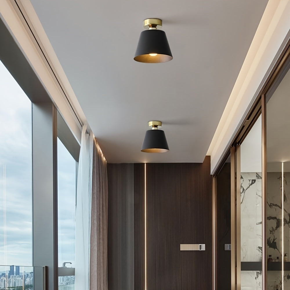 Linterna Semi Empotrada de Estilo Moderno de Mediados de Siglo - Metal con Acabado en Latón Antiguo, Lámpara Industrial para Pasillo, Baño y Entrada - Base E26/E27 (Bombillas No Incluidas), Accesorio Vintage, Herrajes Premium, Iluminación para Interiores