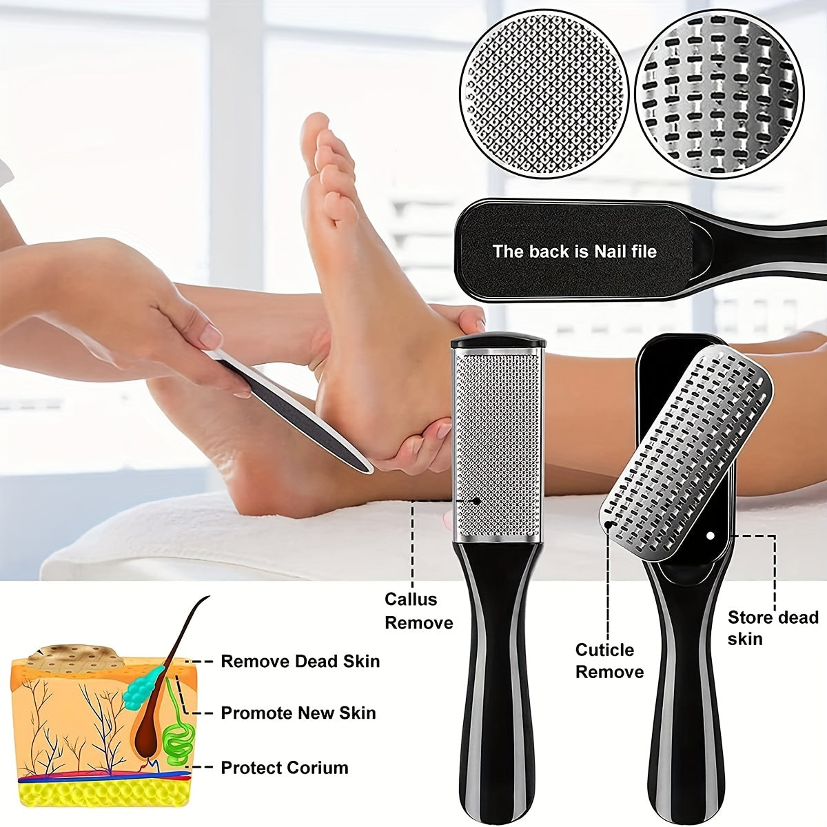 Kit Profesional de Spa para Pies, Cuidado de 10 en 30.48 cm, Juego de Acero Inoxidable para el Cuidado de los Pies, Removedor de Piel Muerta y Pedicura, Conjunto de Lima para Pies con Quitapelotas (Negro)