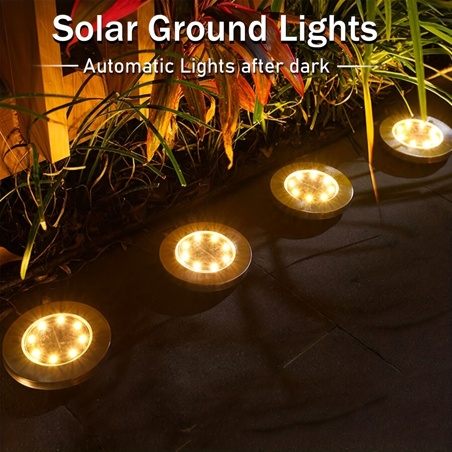 Luces Solares de 8LED para Suelo - Paquete de 4, Luces Decorativas IP44 para Escalones, Caminos, Jardines y Vallas, Iluminación Exterior para Pasillos y Césped