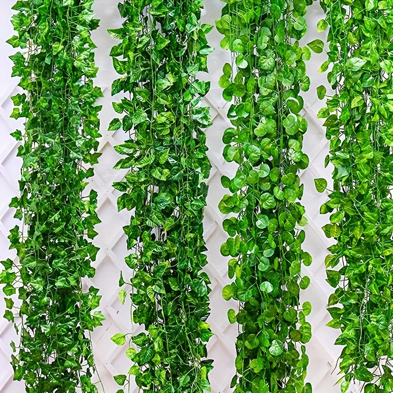 12 piezas de 210 cm/82,68 pulgadas, elegante enramada de hiedra verde colgante para pared - Ramas verdes artificiales para el hogar, jardín y decoración de bodas - Arte de pared versátil para interiores/exterior, decoración de pared de jardín | Enramada