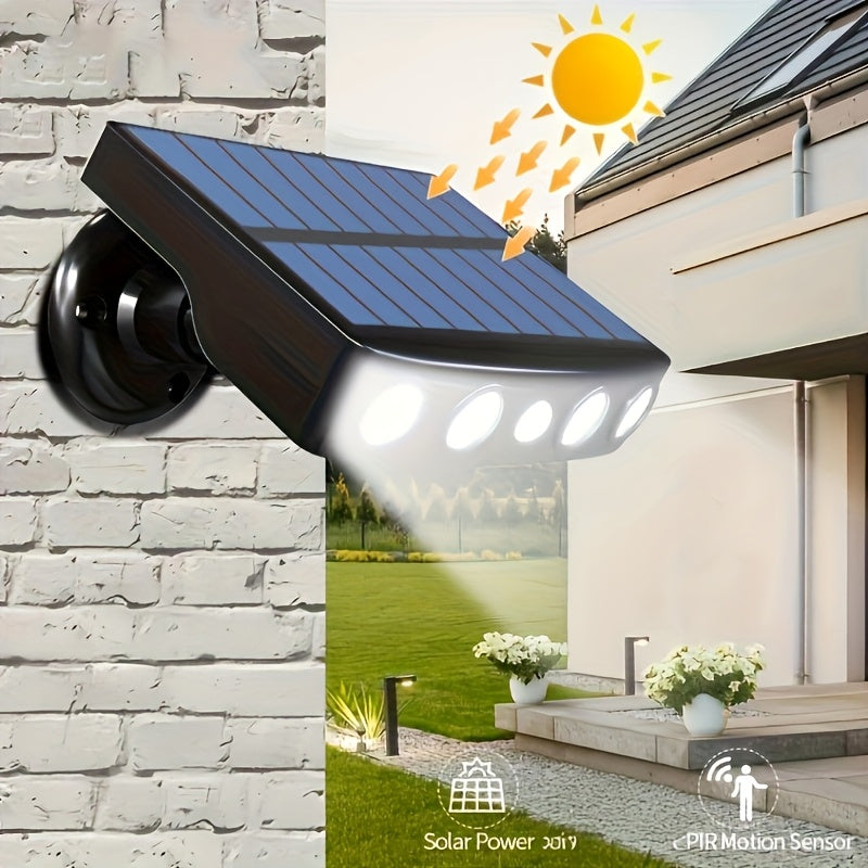 1 pza. de luces solares LED para exteriores con sensor de movimiento, 4 luces LED potentes para seguridad solar, decoración exterior, sensor de movimiento, 3 modos, lámpara de calle con batería de litio 18650 integrada, luz nocturna para pared, jardín