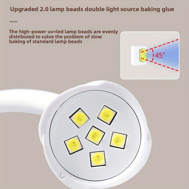 Mini Lámpara LED para Uñas - Secador de Gel Rápido con Sensor Automático y Temporizador, Luz USB Portátil con Cuello Flexible, Diseño Compacto para Hogar o Salón, Equipo de Pedicura, Cabezales Intercambiables, Color Blanco