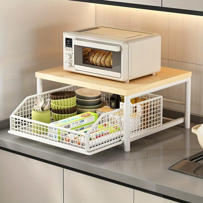 Organizador de Oficina Moderno con 1/2 Cajones - Estante de Madera Sólida y Metal Ahorrador de Espacio, para Impresoras, Electrónicos y Utensilios - Diseño Independiente, Fácil Montaje, Sin Necesidad de Energía
