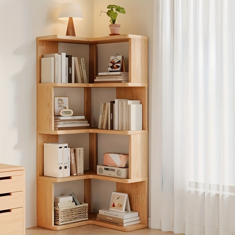 1pc Estantería de Esquina Independiente en Madera Maciza - Diseño Multinivel Ahorrador de Espacio, Acabado Natural, Fácil Montaje para Sala, Oficina o Dormitorio, Organización Minimalista, Construcción Duradera, Estante Versátil, Decoración Interior