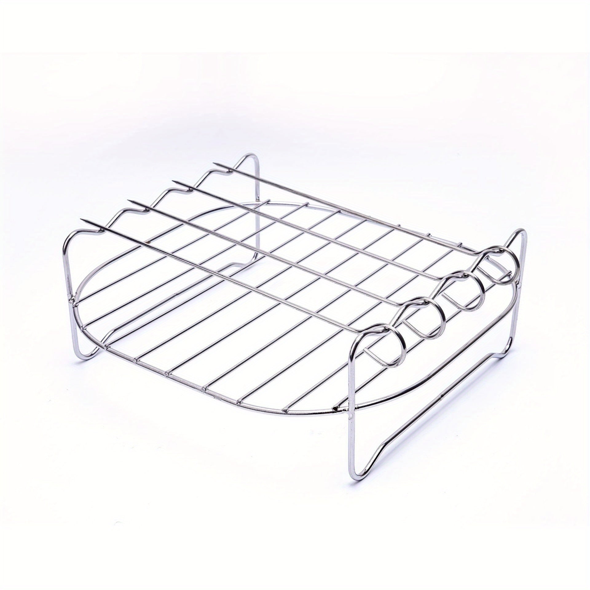 Accesorios multifuncionales para freidora de aire: rejilla de acero inoxidable de doble capa para cocinar al vapor con 1 estante y 4 brochetas para comidas perfectamente cocinadas