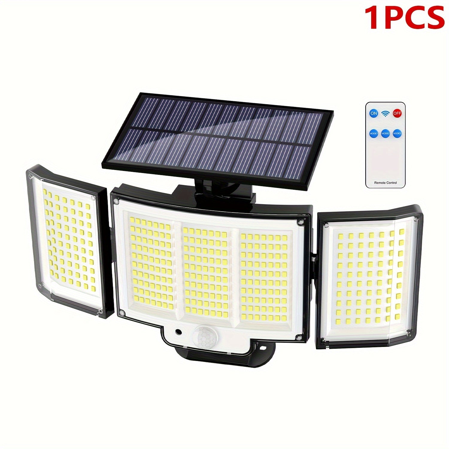 1/2pcs Luces Solares para Exteriores, Luces con Sensor de Movimiento, Luces Solares, Luz de Pared con Control Remoto, Luces de Inundación de Seguridad de 3 Cabezas, Impermeable, Lámpara de Pared de Ángulo Amplio de 270° con 3 Modos para Jardín, Camino de