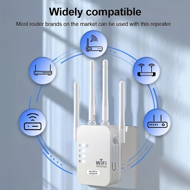 Extensor de WIFI MOMOTER 2025, nuevo, con mejora de señal de WIFI - 2 puertos de red Ethernet, alta velocidad de Internet, compatible con WIFI6, 2,4 GHz - 4 antenas fuertes para recepción de señal, modo AP, compatible con puerto de red Ethernet