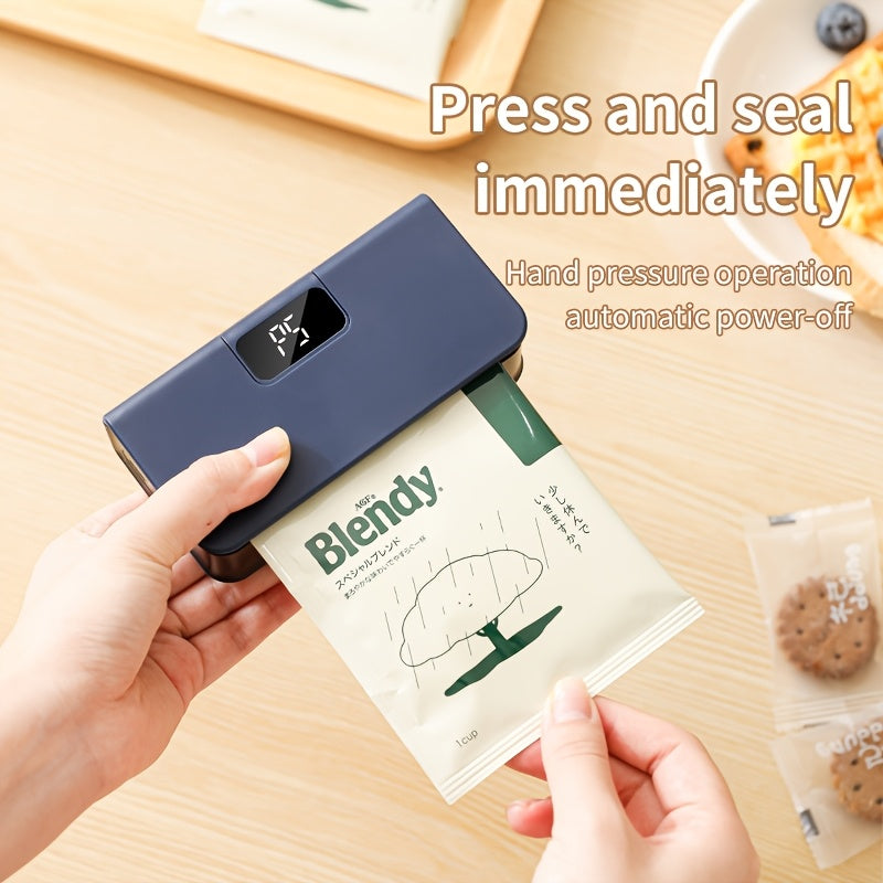 Máquina de sellado portátil compacta con 6 ajustes ajustables, recargable por USB, batería de litio, sellado rápido para bolsas de snacks, a prueba de humedad y olores, ideal para viajes y pícnic, sellador de cocina | Sellador portátil | Dispositivo reca