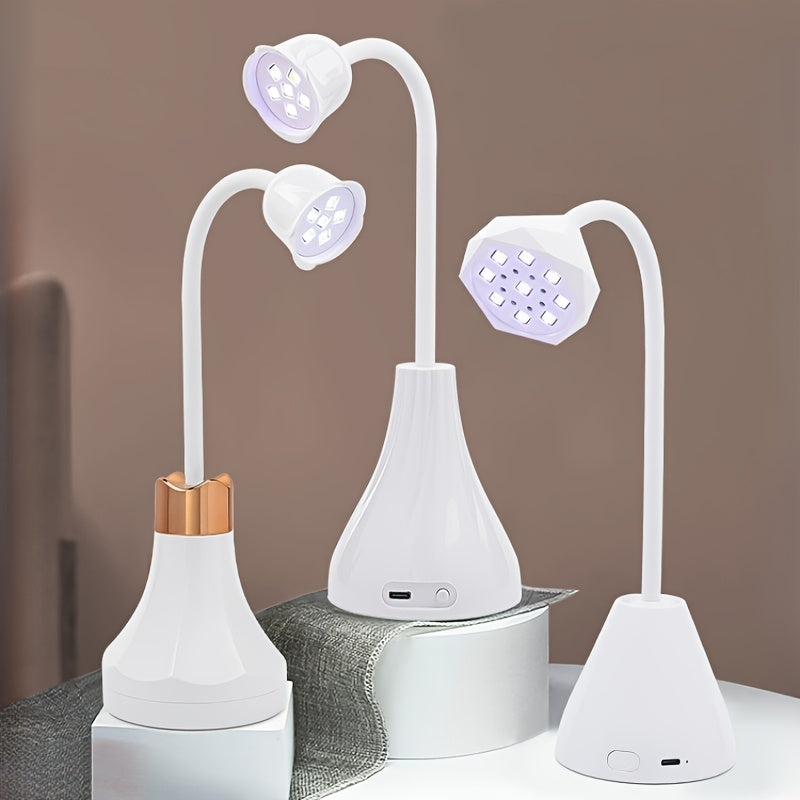 Mini Lámpara LED para Uñas - Secador de Gel Rápido con Sensor Automático y Temporizador, Luz USB Portátil con Cuello Flexible, Diseño Compacto para Hogar o Salón, Equipo de Pedicura, Cabezales Intercambiables, Color Blanco