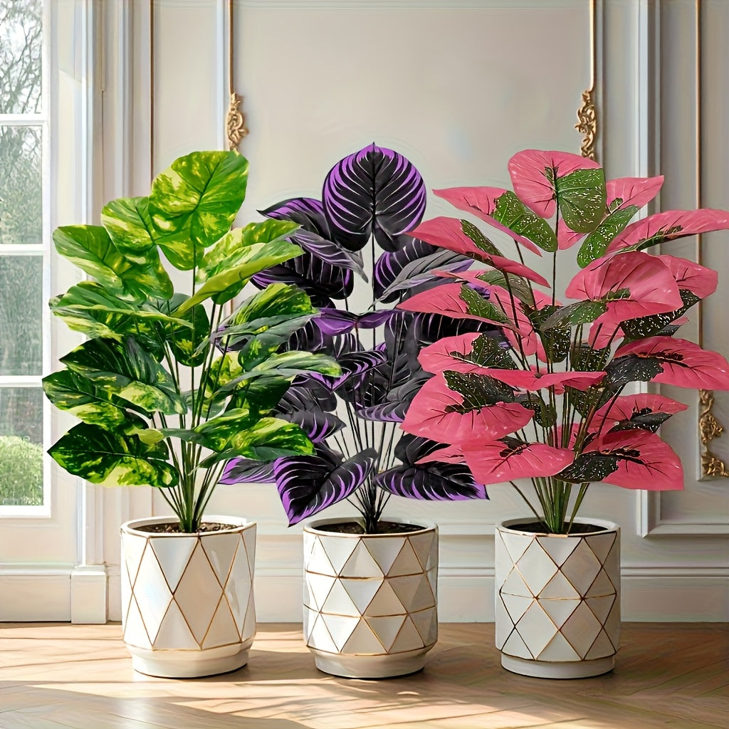 3 Hermosas Plantas Artificiales, Juego de 3 Piezas - Macetas Realistas de Plástico para Decoración de Selva Tropical, Ideal para Hogar, Jardín, Bodas, Terraza Exterior y Primavera/Verano, Uso en Interiores/Exteriores o Diversos Ambientes