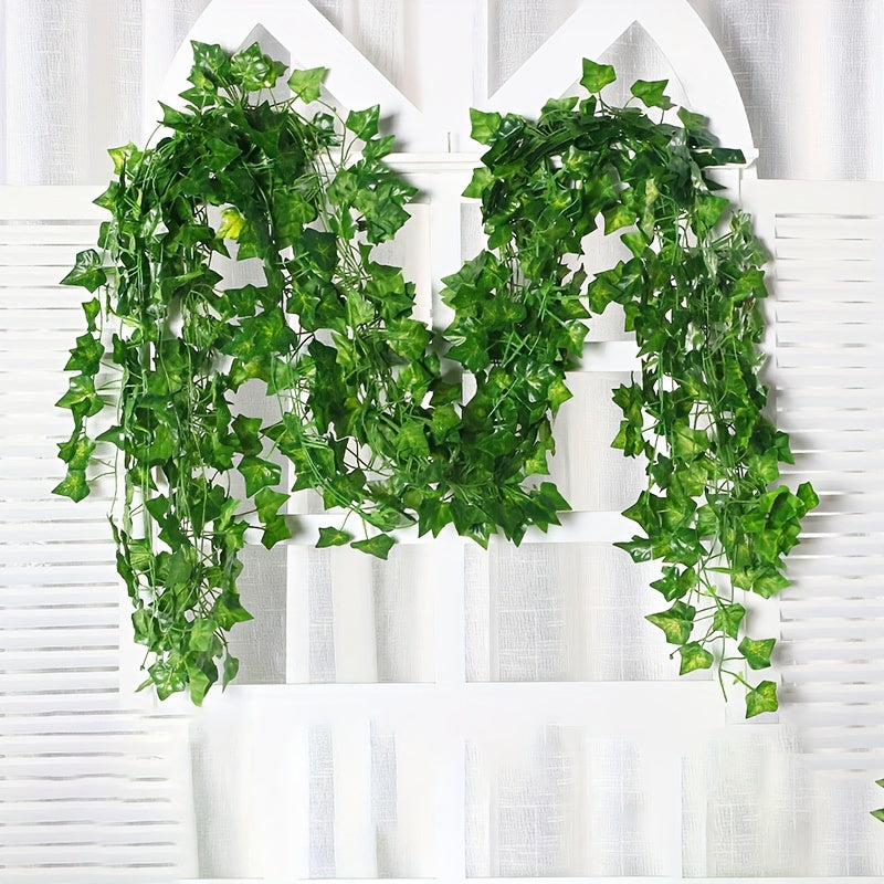 12 piezas de 210 cm/82,68 pulgadas, elegante enramada de hiedra verde colgante para pared - Ramas verdes artificiales para el hogar, jardín y decoración de bodas - Arte de pared versátil para interiores/exterior, decoración de pared de jardín | Enramada