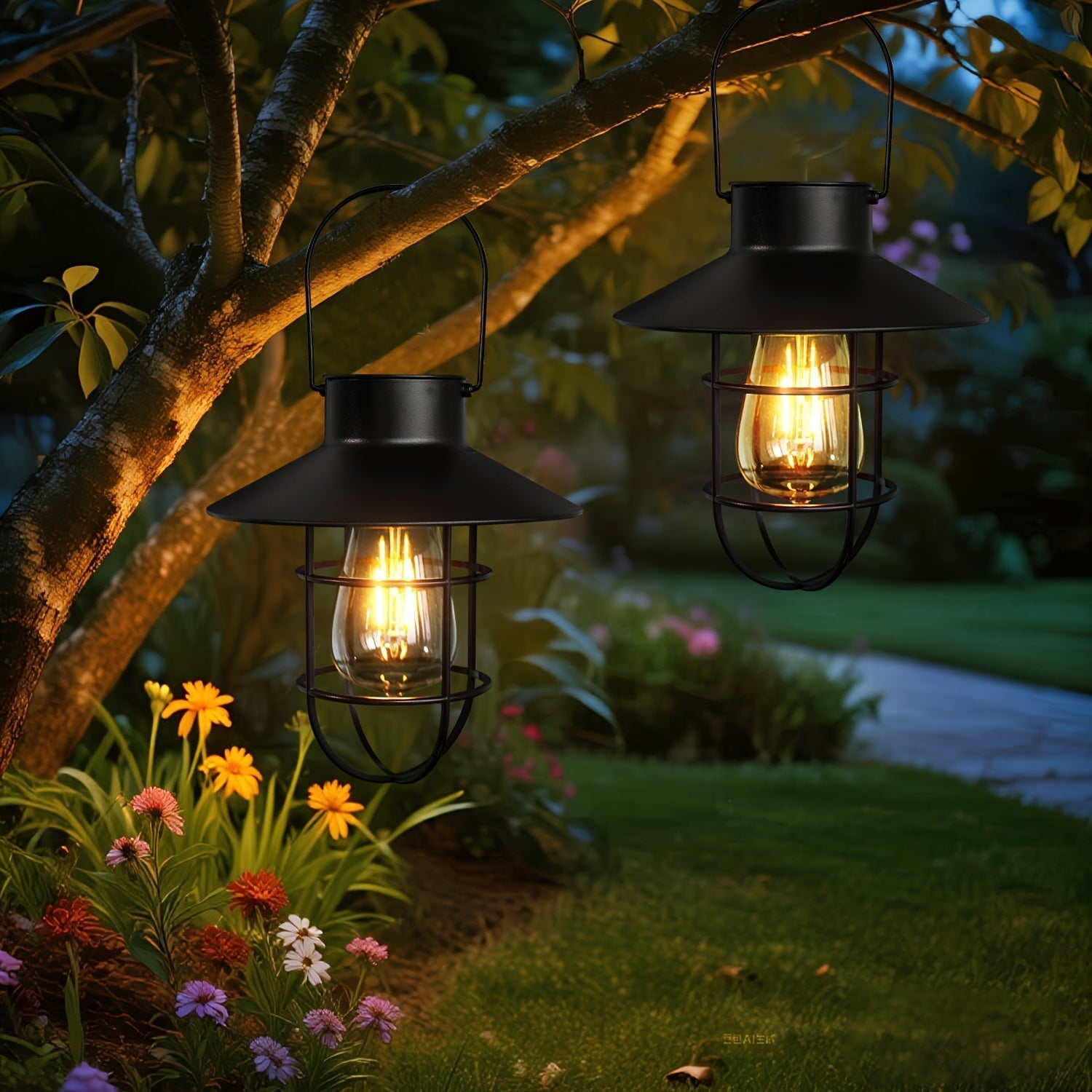 Juego de 2 Faroles Solares, Luces Solares Colgantes para Exteriores, Luces LED Vintage con Asa para Decoración de Patio Jardín y Camino ()