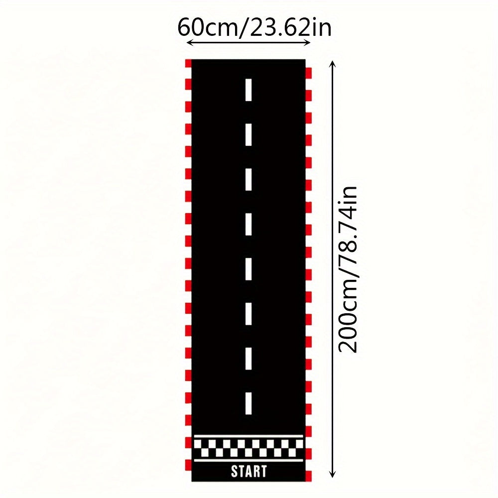 Corredor de fiesta temática de autos de carreras - 1 pancarta de poliéster a cuadros, decoración de pasillo de piso de pista de carreras no eléctrica para celebraciones de cumpleaños con temática de carreras