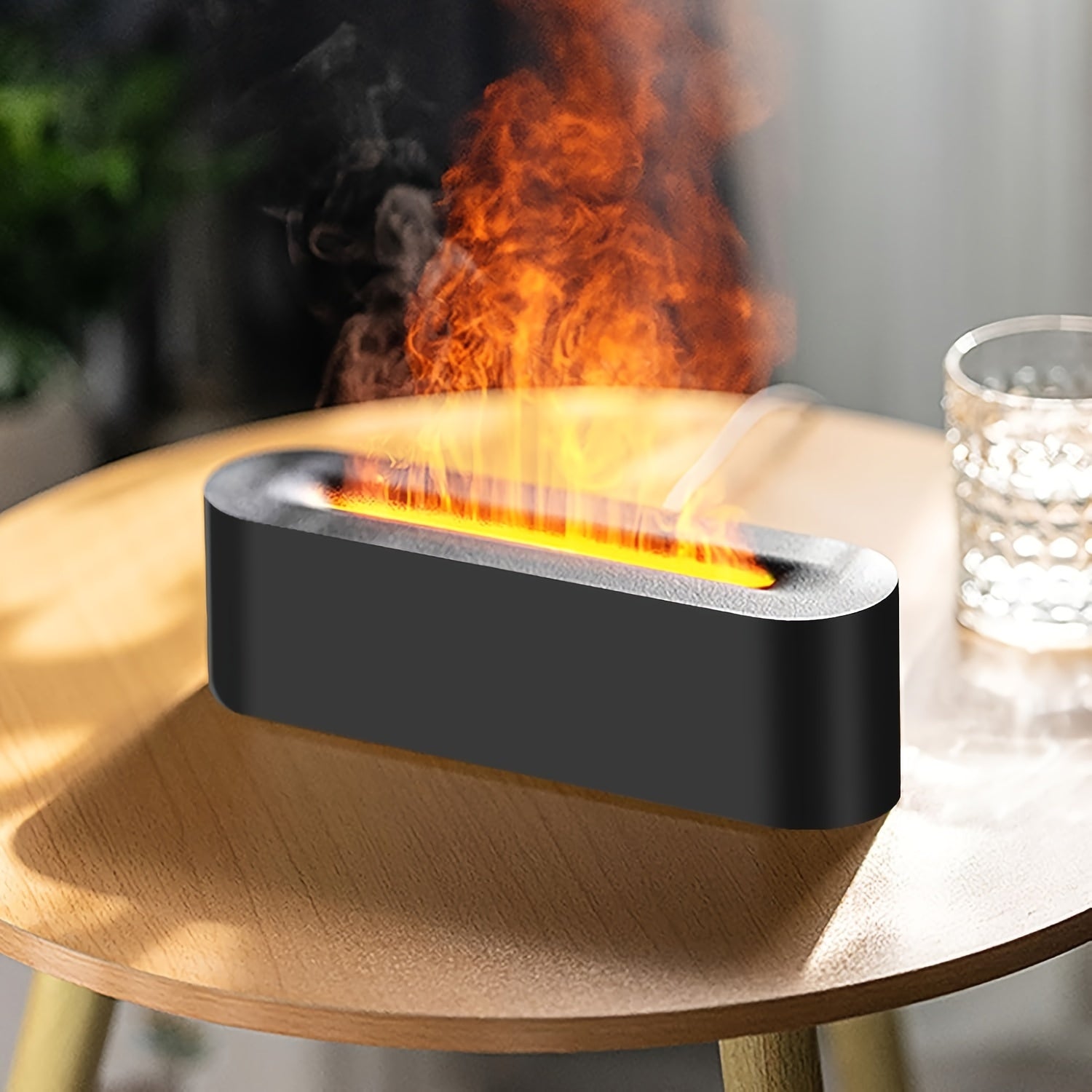 Máquina de aromaterapia de llama de color degradado, material ABS, apagado programado de 3 velocidades, protección contra cortes de agua y energía, humidificador evaporativo, alimentado por USB, rocío frío, para hogar, oficina, estudio de yoga y spa, tem