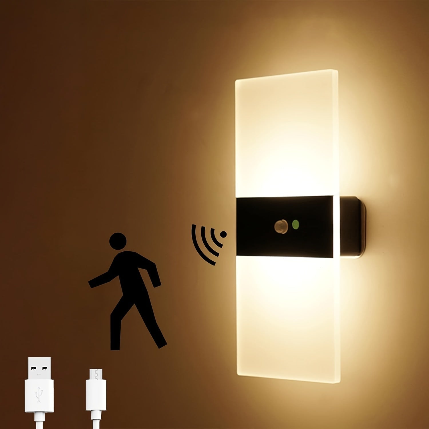 1 Paquete de luces de pared inalámbricas para dormitorio - Luz nocturna recargable con batería magnética, sensor de movimiento, 3 opciones de color, encendido/apagado automático y regulable, acabado mate negro para sala de estar, pasillo, armario, despen