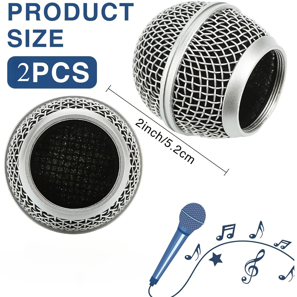 Reemplazo de Cabeza de Micrófono NEWKS, Cabezales de Reemplazo de Malla de Acero para Shure SM58 (2pcs), Plateado