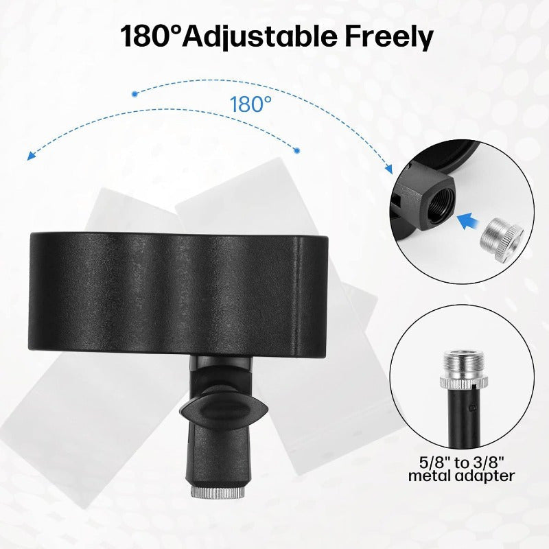 Clip de micrófono NEWKS - Soporte de micrófono ajustable y duradero de ABS para micrófonos de diámetro 32mm-60mm, con adaptador masculino de 5/8" a femenino de 3/8", ideal para grabación y transmisión, podcasting y uso profesional.