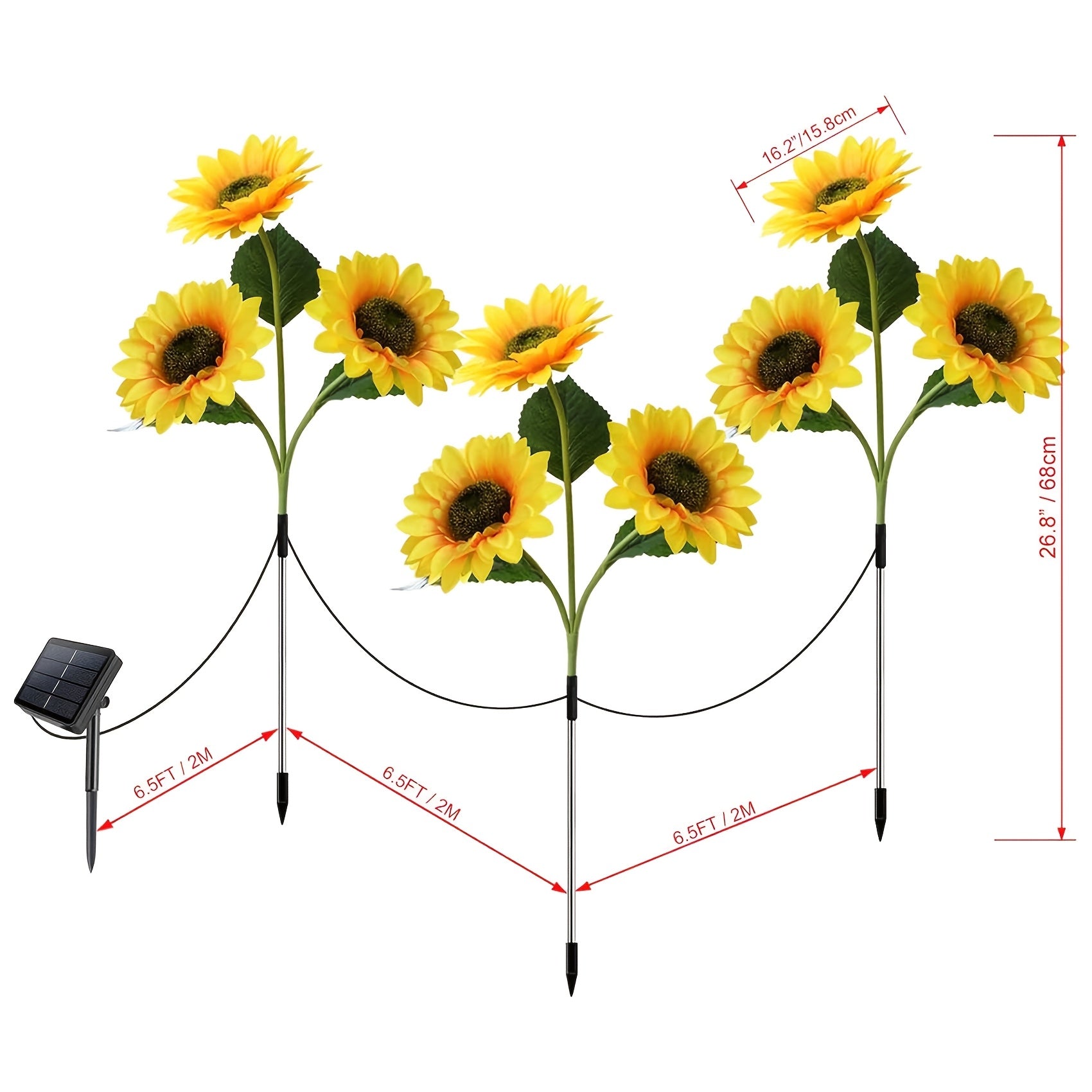 Luces Solares de Jardín Mejoradas de 3 Piezas con 9 Luces de Girasol, Luces Solares Artificiales Impermeables para Exteriores, Decoración de Jardín, Luces Decorativas Solares de Encendido/Apagado Automático para Césped, Patio, Porche, Camino de Flores, D