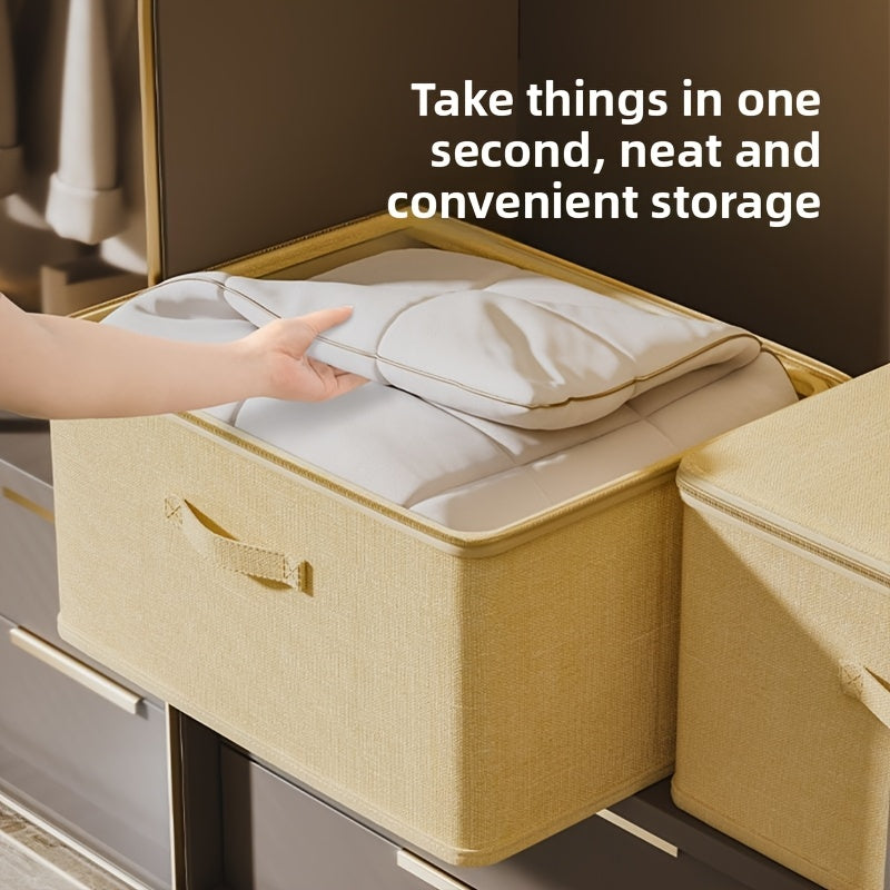 1 caja de almacenamiento de tela grande con asas - Organizador rectangular beige para ropa, juguetes y organización del hogar, estilo cajón con tapa segura, perfecto para dormitorio o sala de estar, organizadores de armarios y almacenamiento