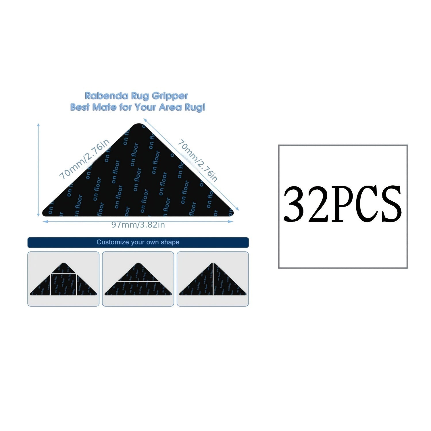 12pcs/32pcs/34pcs Fijador Avanzado Antideslizante para Alfombras, Pegatina Antideslizante Lavable de Doble Cara - Negro, Adecuado para Alfombras de Salón, Comedor y Baño - Evita Deslizamientos y Bordes Rizados
