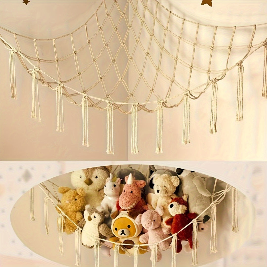 Red Colgante para Almacenamiento de Peluches, Red Colgante Grande para Esquina de Peluches, Red Colgante Linda para Almacenamiento de Peluches, Decoración de Pared para Dormitorio, Equipada con Tres Ganchos