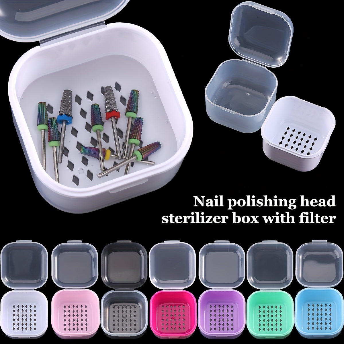 1pc Caja Esterilizadora de Cabezal de Pulido de Uñas Multicolor con Filtro - Estuche de Plástico Duradero e Inodoro para una Limpieza y Desinfección Eficiente de Herramientas de Uñas, Ideal para Salones
