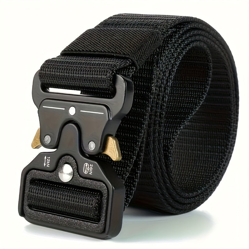 Cinturón táctico para hombre de nailon negro con hebilla automática - Material de lona resistente, ideal para actividades al aire libre y deportes, regalo perfecto para entusiastas del deporte, cinturón deportivo|Estilo táctico|Cinturón con hebilla autom
