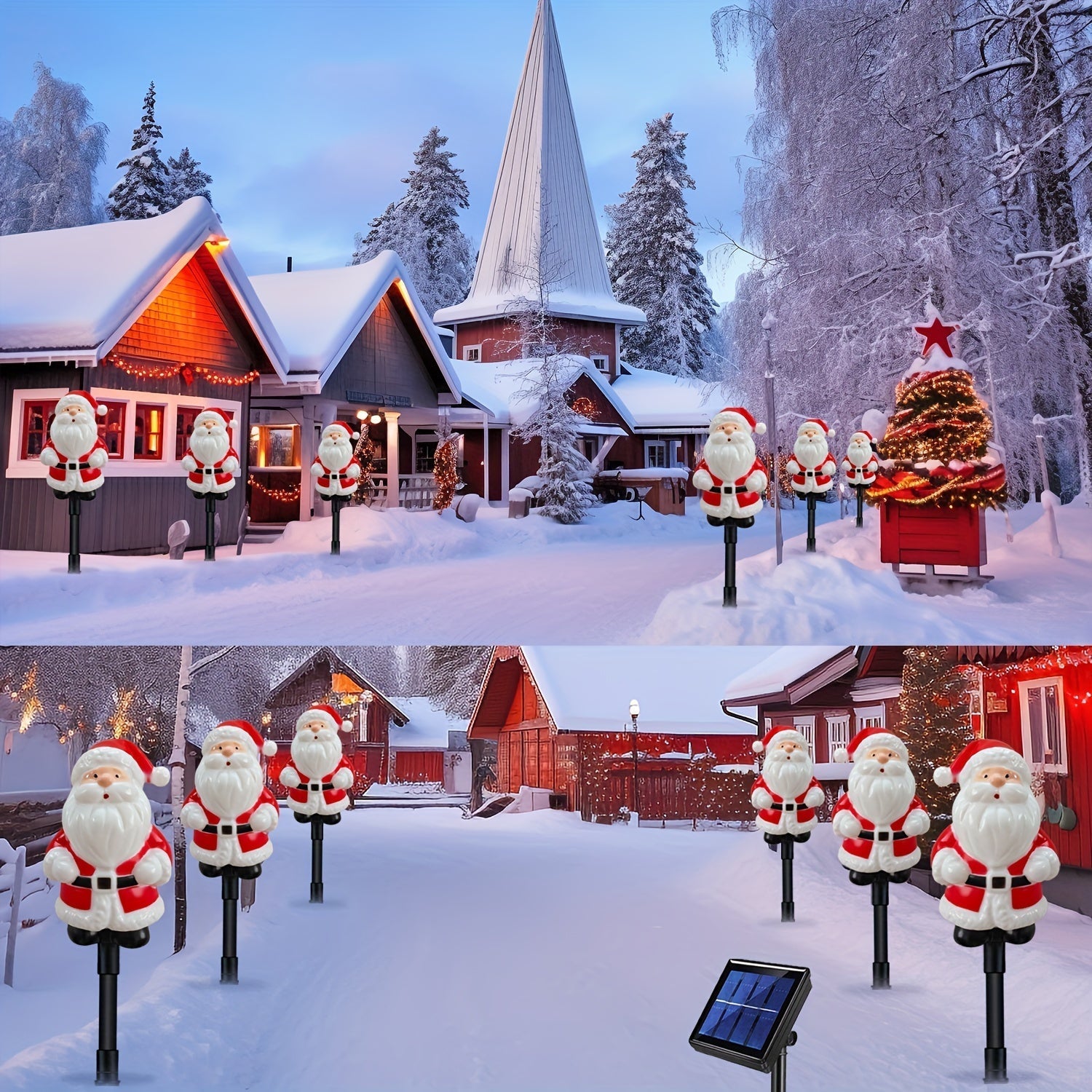 Decoración Navideña Eléctrica Solar para el Jardín, 1 Juego de 6 Luces Solares de Papá Noel, Año Nuevo, Acción de Gracias, Luces de Estaca para Jardín, Decoración Navideña para el Césped y Camino, Fiesta de Navidad y Camping