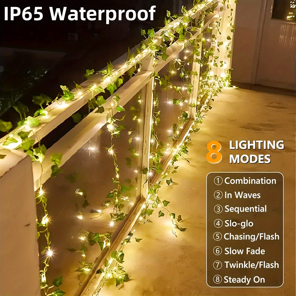 Luces solares YEYAYU en forma de hiedra, 50/100 LED, luces decorativas artificiales con 8 modos, alambre de cobre, para jardín exterior, pared, balcón, cerca, árbol, bodas, fiestas, calles, decoración de restaurantes, decoración navideña, iluminación ext