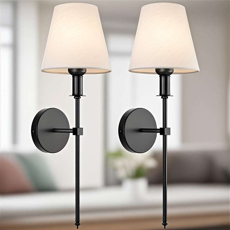 2 piezas de lámpara de pared con cubierta de tela, pantalla blanca para iluminación empotrada en baño o tocador, estilo antiguo, adecuada para sala, dormitorio o pasillo, lámpara colgante E26/E27 (sin bombilla)