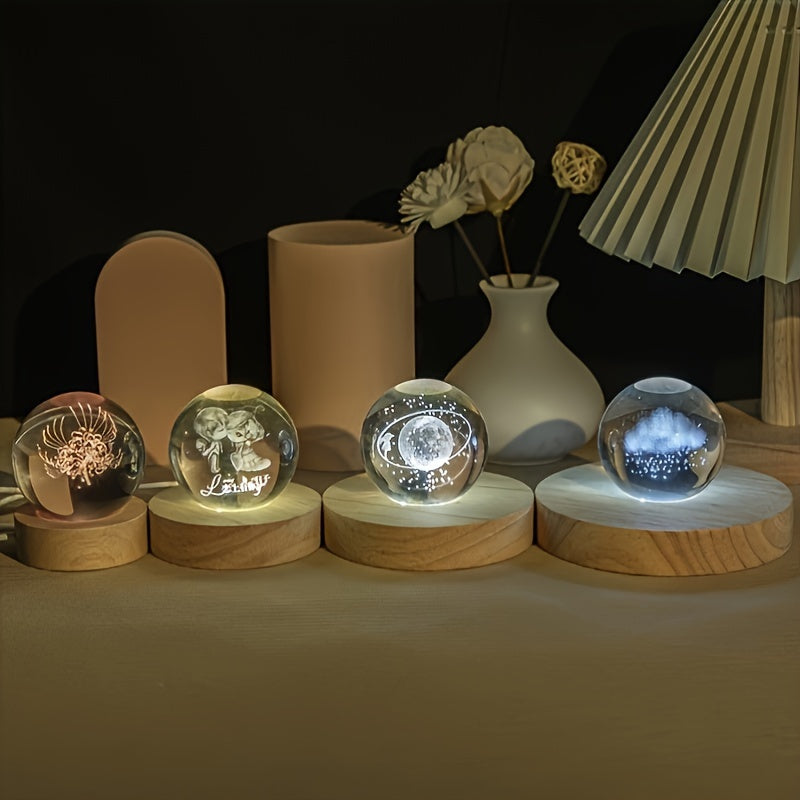 Base de luz de madera, lámpara LED de madera maciza, luz nocturna romántica DIY, soporte de lámpara de vidrio cristal, luz de tronco con interruptor, luz de exhibición USB, soporte giratorio para luces, opciones de luz cálida, blanca y de colores