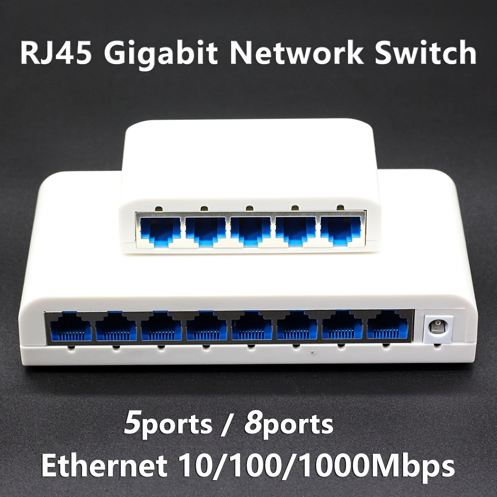 Conmutador de Red Gigabit de 5/8 Puertos 10/100/1000Mbps, Adaptador Ethernet RJ45 Alimentado por USB para Escritorio, Plug and Play con Cambio Automático MDI/MDIX Rápido, Adecuado para Expansión de Red en Hogar/Dormitorio y Oficina - Múltiples Modos de C