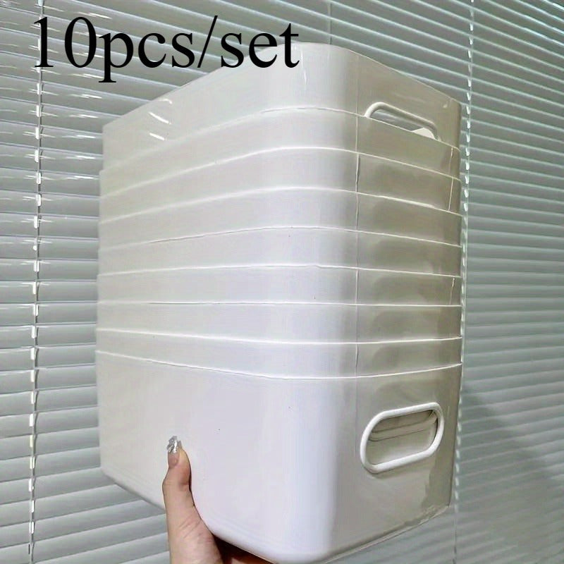 10pcs Cestas de Almacenamiento de Plástico Blanco con Asas - Cajas Organizadoras Rectangulares Versátiles para Armarios de Cocina, Baño y Despensa - Ideales para Especias, Snacks y Esenciales, Cestas de Estante