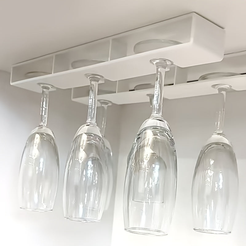 1 unidad de organizador para vasos de plástico con acabado pulido, soporte para copas de vino sin taladrar, secador de cristalería para colgar debajo del gabinete, ideal para cocina, bar y herramientas de restaurante