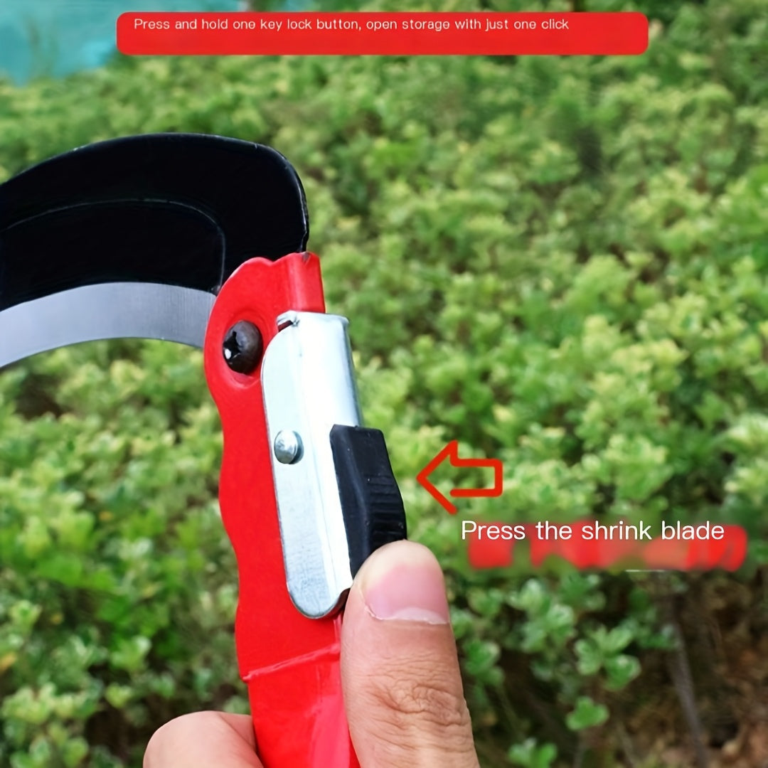 Tijeras de jardín plegables portátiles de metal de alta resistencia - Mango ergonómico rojo y negro para césped, jardín, trigo, arroz, corte y cosecha de granos de trigo, tijeras de jardín plegables, diseño ergonómico, construcción sólida
