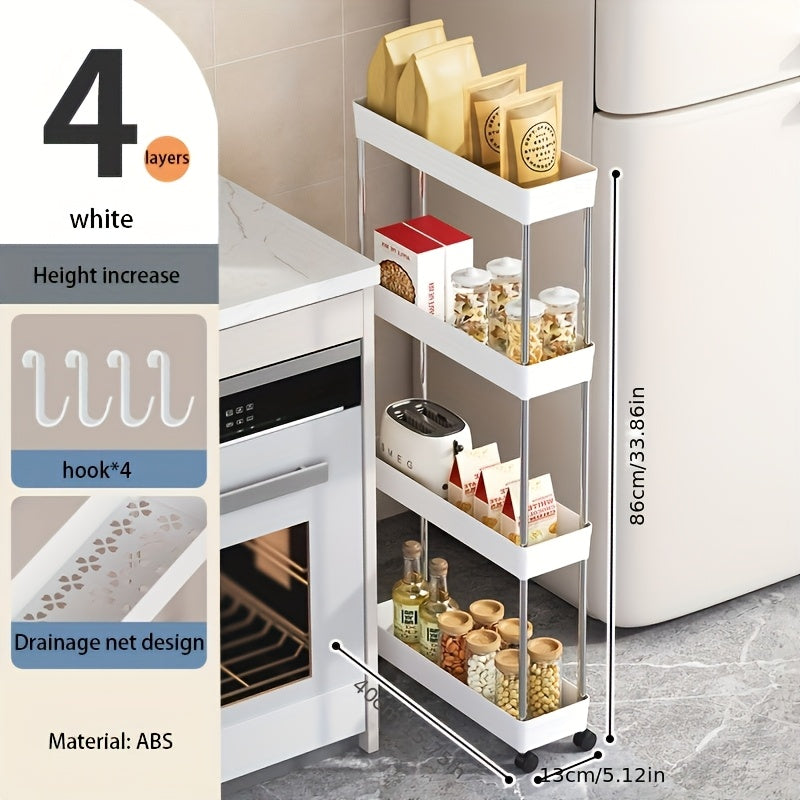 Carrito de almacenamiento rodante delgado de 4 niveles con ruedas, organizador de plástico blanco/negro para cocina, baño o sala de estar - 35,8" de altura, soporte de piso de múltiples capas, diseño fácil de mover y almacenar, carritos de utilidad