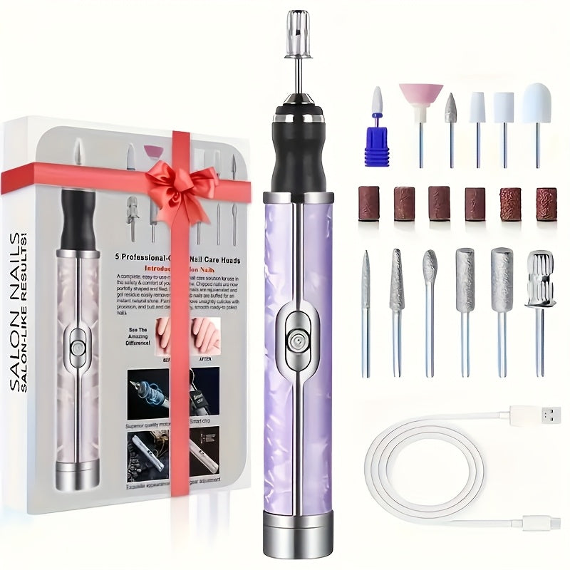 Afilador de uñas eléctrico USB, un herramienta de afeitar de uñas eléctricas adecuado para uñas de gel DIY, incluye 18 cabezas de afilado intercambiables, ideal para pulir y eliminar el cuidado de los pies, una gran opción de regalo para mujeres, regalo