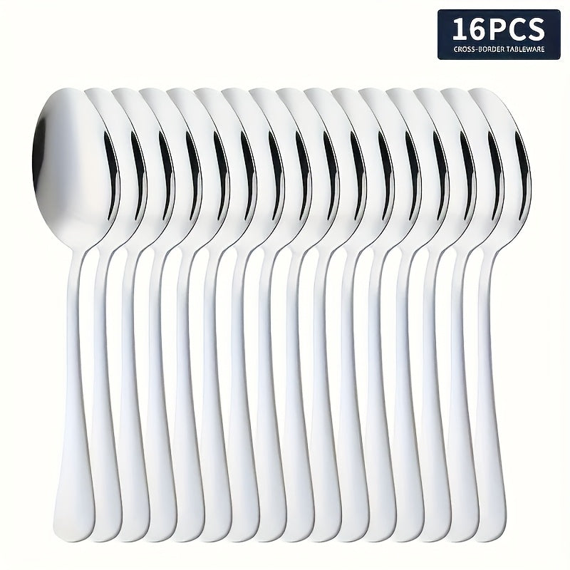 Juego de 16 Cucharas de Acero Inoxidable Plateado, Cuchara para Sopa, Cuchara Ralladora y Mezcladora - Adecuadas para Sopas, Café y Postres - Lavavajillas Seguro - Utensilios Esenciales para Hogar y Restaurante