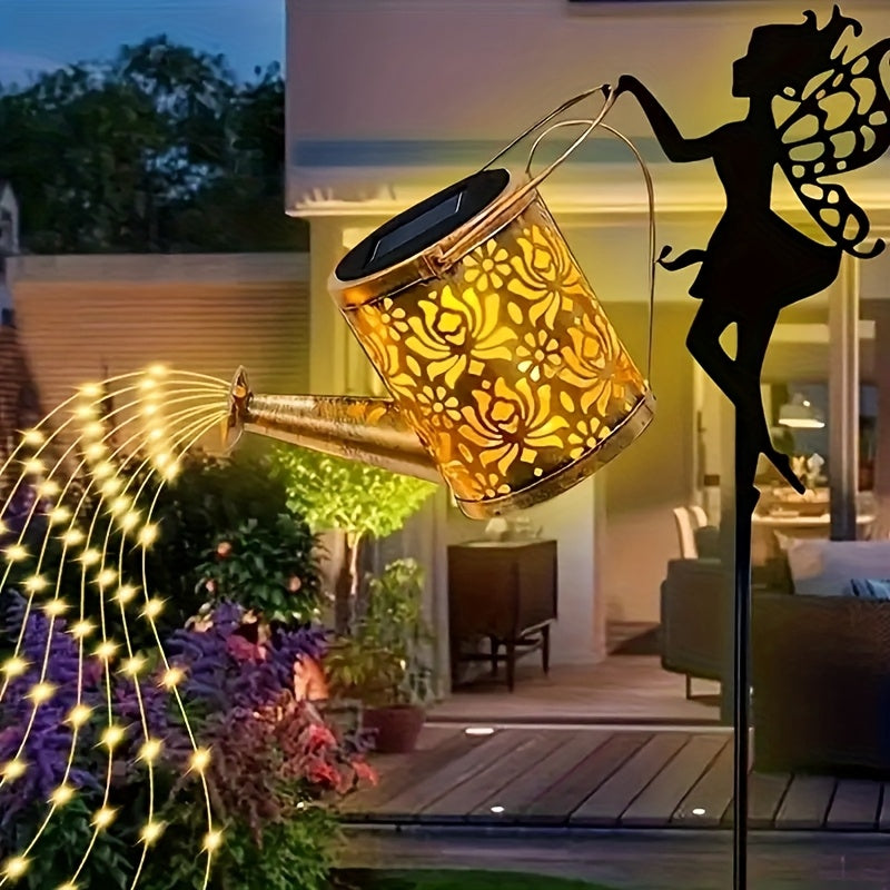 1 regadera solar con luces LED para jardín, tira de luces decorativa de metal para exteriores, ideal para césped, patio y decoración de festivales. Un regalo perfecto para mamá, vecinos y amigos