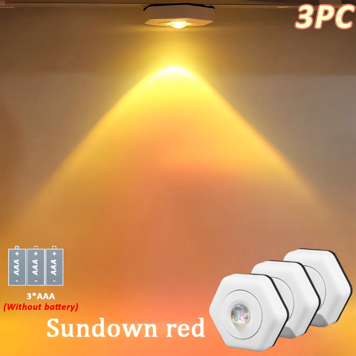 3 luces de puesta de sol LED de ojo de gato hexagonal AMILL - Material ABS duradero, haz redondo de ángulo amplio, alimentado por batería para fotografía, fiestas, bodas, celebraciones de playa y graduación, iluminación de playa, iluminación vibrante, lu