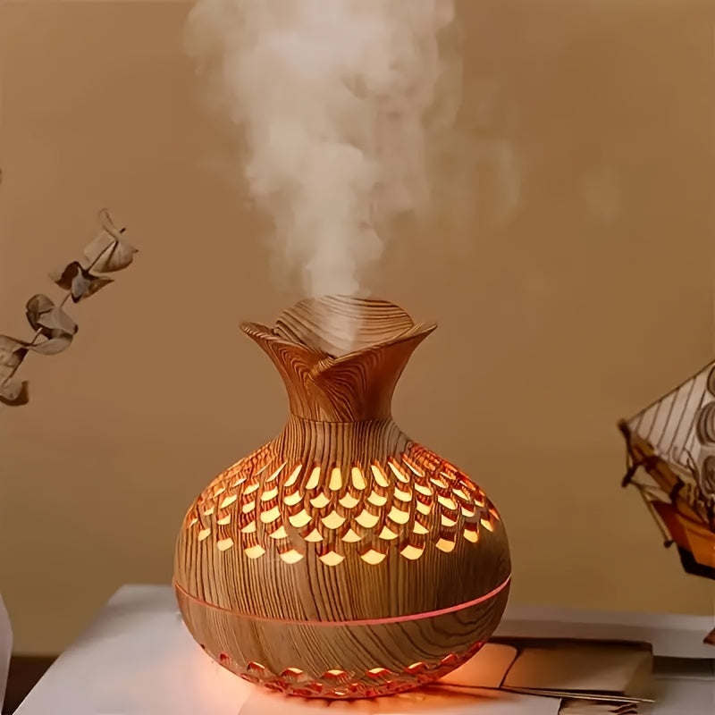 Humidificador de flores de madera USB, 300 ml, con luz LED colorida, modos de pulverización doble, frescor del aire evaporativo para dormitorio y oficina en casa, regalo ideal para el Día de San Valentín y cumpleaños, humidificador para el hogar.