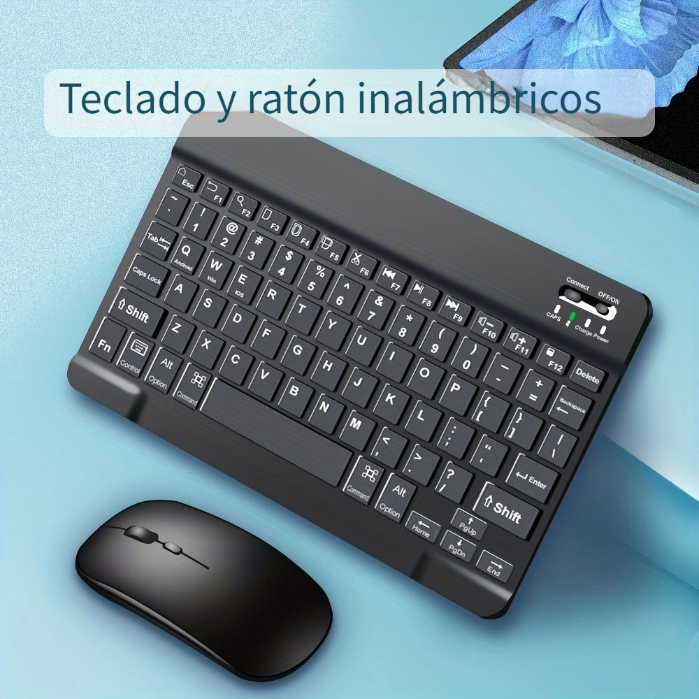 Teclado y ratón inalámbricos mini ultrafinos para portátiles, escritorios, tabletas, Android, MacBook - Diseño portátil con teclas iluminadas, carga Type-C, detección de movimiento óptico, batería de litio, almohadilla para ratón de PC