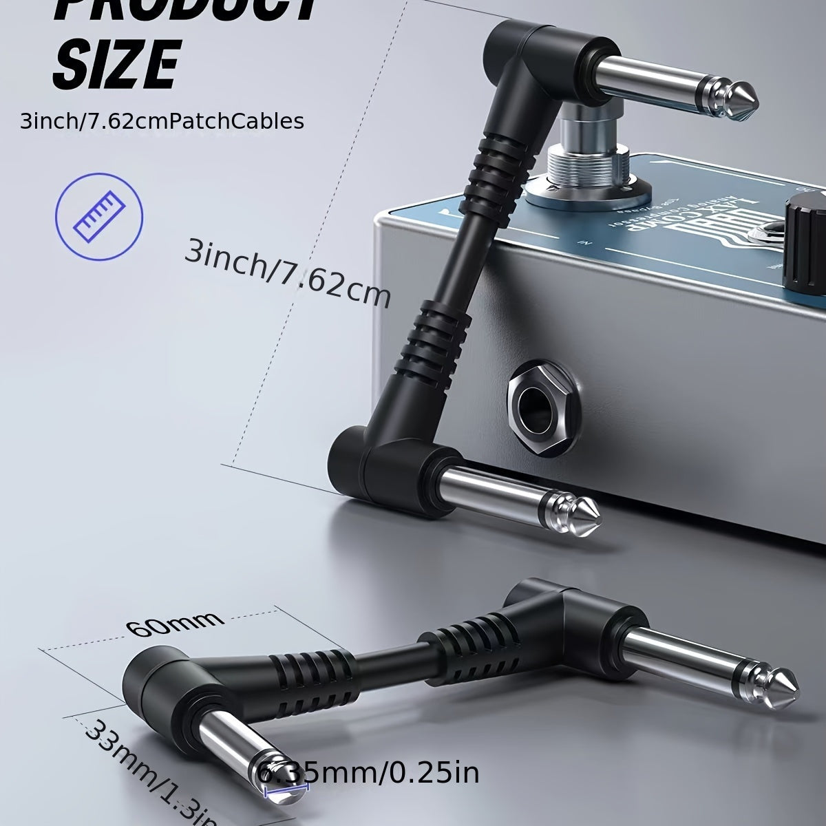 Cable de conexión para guitarra LUTREE de 6.35 pulgadas con conectores TS de 1/4", ideal para efectos de audio y pedales de guitarra, diseño redondo, construcción duradera