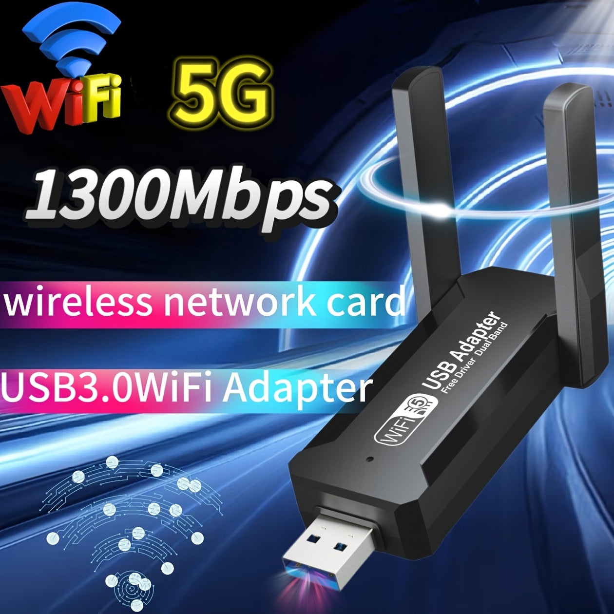 Adaptador WiFi USB 1300 Mbps, doble banda 2,4 G y 5,8 G, compatible con modo AP, IEEE 802.11g, adaptador de red inalámbrica adecuado para portátiles y computadoras de escritorio. Adaptador WiFi USB 1300 m, doble banda 2,4 G y 5,8 G, adaptador de red inal