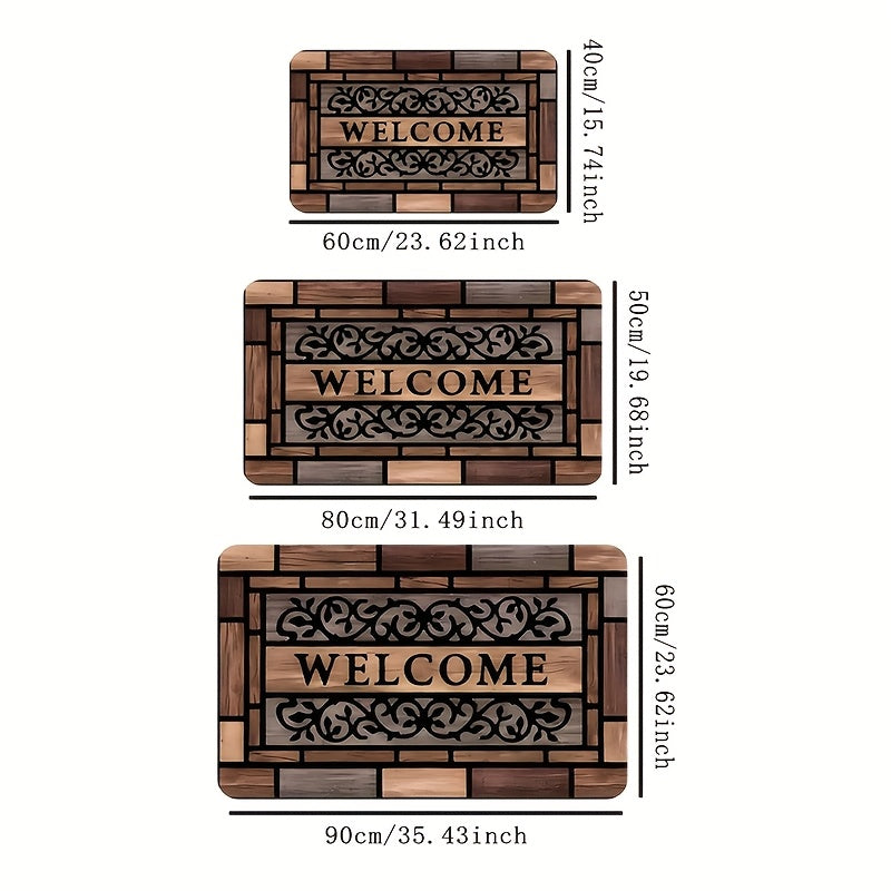 1 alfombra de bienvenida rústica - Resistente, antideslizante de poliéster con respaldo de PVC, diseño elegante en marrón para entrada y decoración del hogar, felpudo para puerta principal