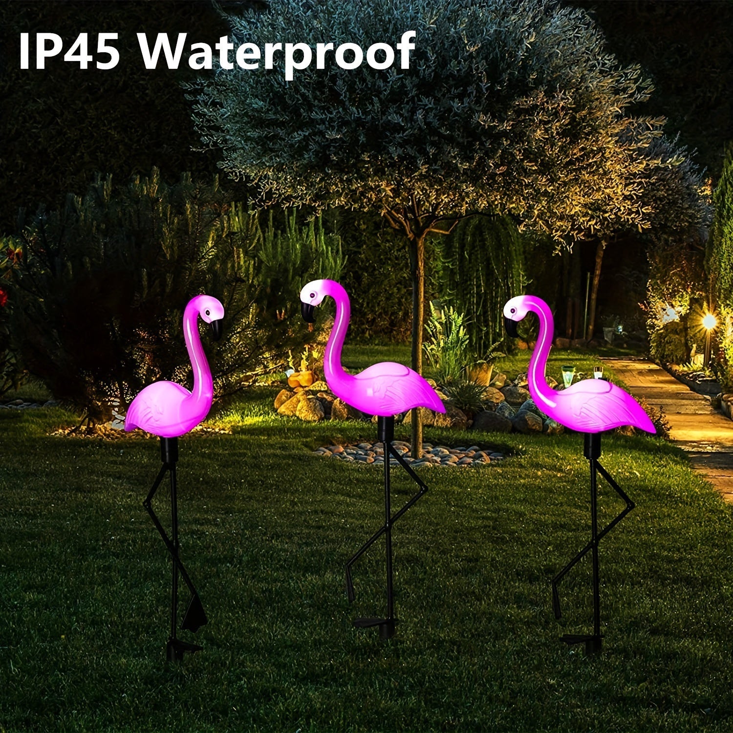 LCHPMY 1 pieza/2 piezas/4 piezas/3 piezas/2 juegos de luces LED solares con forma de flamenco, control táctil, batería recargable de níquel, decoración exterior de plástico con temática animal para jardín, césped, patio, estanque, patio trasero, Hallowee