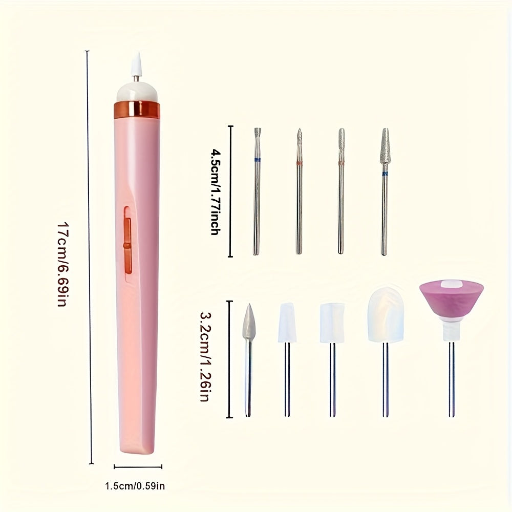 Broca Portátil para Uñas con 5 Accesorios, USB y Luz LED, Velocidad Ajustable para Herramientas de Manicura y Pedicura